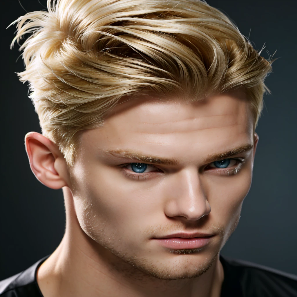 blond haired man with blue eyes and a mohawked coiffure, long blonde hair combed back, blonde and attractive features, elegant blonde hair, blonde hair spiked with gel, blond man, blonde british man, Excellent _ coiffure, blonde hair and blue eyes, short hair with gel, cara loiro, short hair on top of the head, Clean blonde hair, beautiful male face