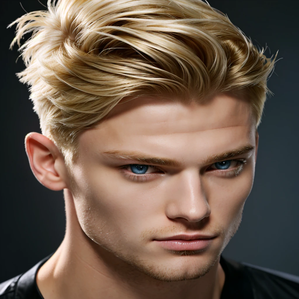 blond haired man with blue eyes and a mohawked coiffure, long blonde hair combed back, blonde and attractive features, elegant blonde hair, blonde hair spiked with gel, blond man, blonde british man, Excellent _ coiffure, blonde hair and blue eyes, short hair with gel, cara loiro, short hair on top of the head, Clean blonde hair, beautiful male face