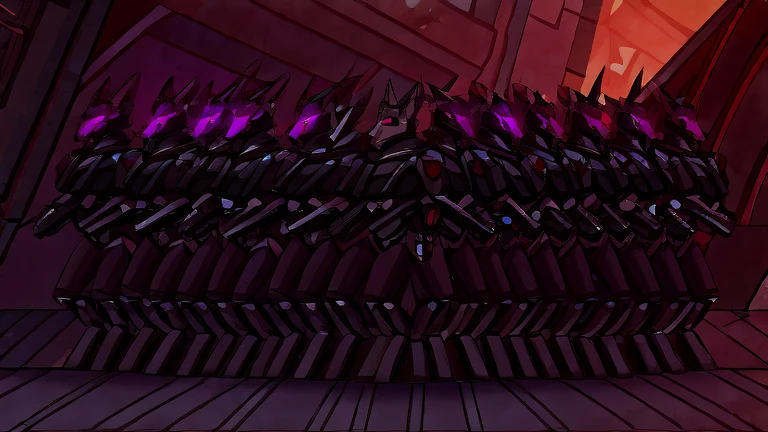 (masterpiece, best quality:1.2), troops of Vortex male and female hellhounds, a couple of male bodyguards, wolves, furry, helluva boss, hypnotized with glowing purple eyes, angry serious face, wearing futuristic armor, using a Pulse Rifle, Energy Rifle, Futuristic assault rifle, commanded by Loona, troops formed in rows like soldiers aerial view, hell streets background