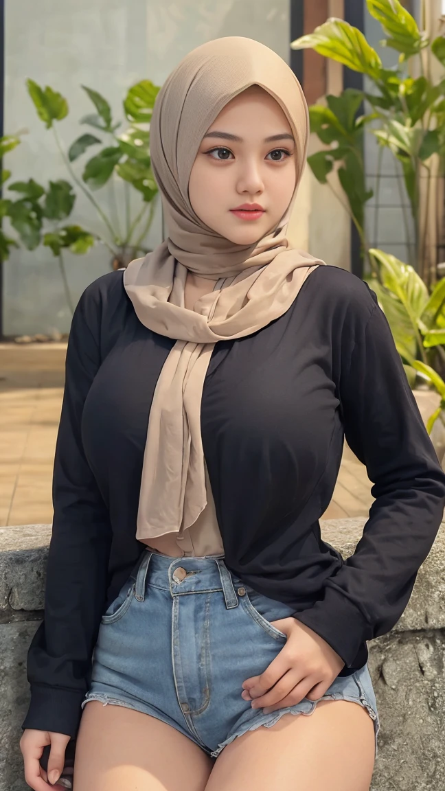 RAW, Best quality, high resolution, masterpiece: 1.3), Beautiful young indonesian girl, seductive pose,showing breast, open legs showing vagina, sensual body, orgasm, highres, 4k, HDR, 1girl, photorealistic, realistic, big breasts, ((whole body)) turning away facial at viewer, closeup, park, misty, hijab, wearing jacket cover the body,