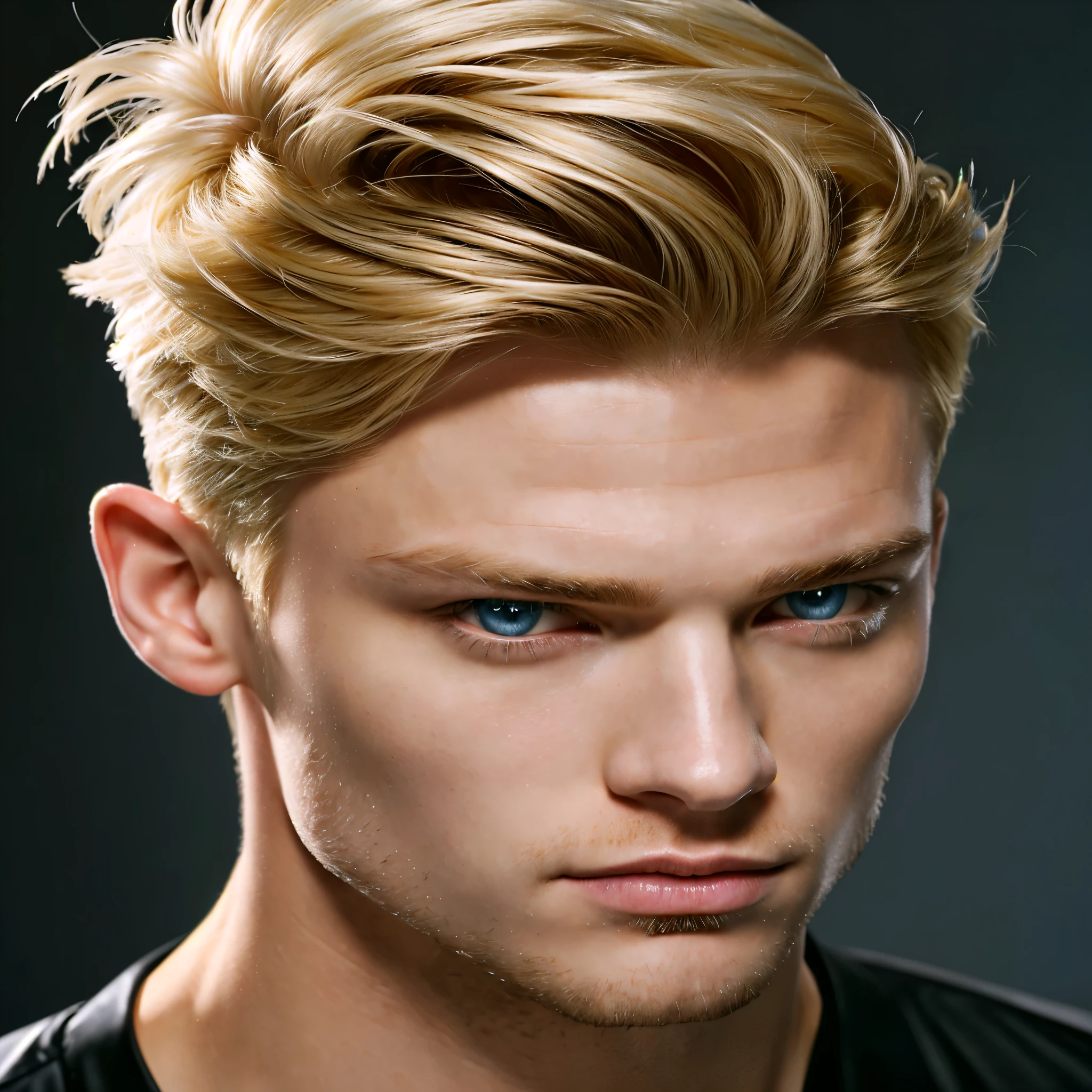 blond haired man with blue eyes and a mohawked coiffure, long blonde hair combed back, blonde and attractive features, elegant blonde hair, blonde hair spiked with gel, blond man, blonde british man, Excellent _ coiffure, blonde hair and blue eyes, short hair with gel, cara loiro, short hair on top of the head, Clean blonde hair, beautiful male face