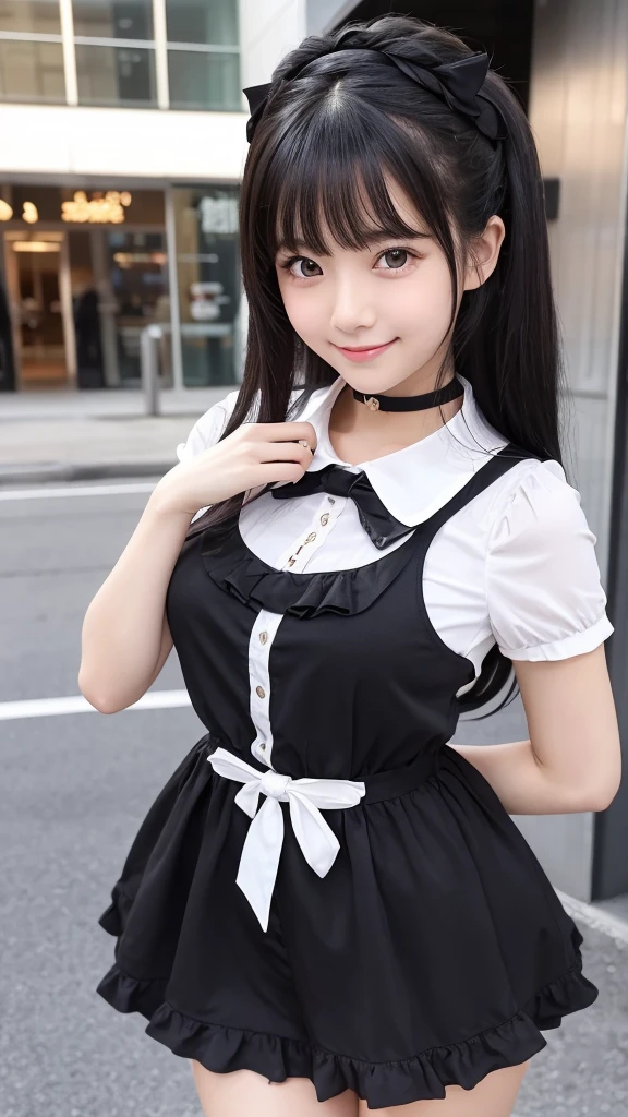 「Please create a vertical image of a gravure idol.。Please reflect the following characteristics:。」

1. **Baby Face**: Very young for his age々Successfully、Cute Face。It has big eyes and a round face.。
2. **Petite figure**: She is about 154cm tall.、 figureです。
3. **Black Hair**: トレードマークのBlack Hairは、In a loosely curled style。
4. **fashion**: Casual and cute。
In an idol-like uniform-style outfit、Frilly outfit。
5. **smile**: 非常に魅力的なsmile。
6. **Pause**: 躍動的でかわいいPause。