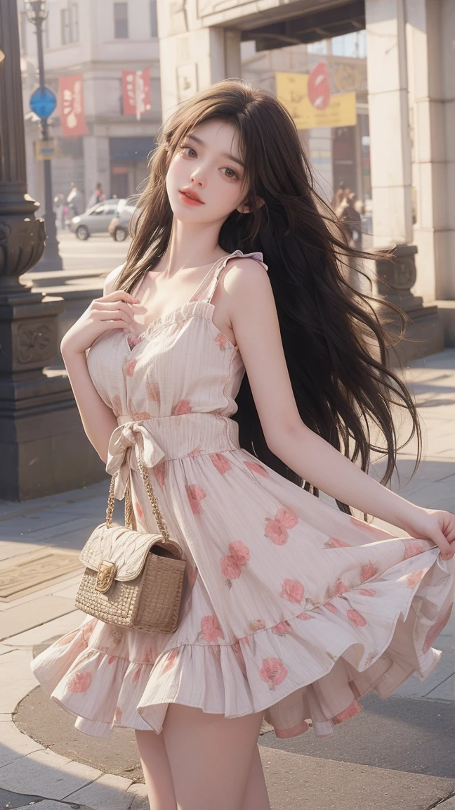 1girl, cheerful girl, carefree and happy, smiling, laughing, The girl is wearing a beautiful dress, the girl's eyes are bright and sparkling, very beautiful, cute and sweet