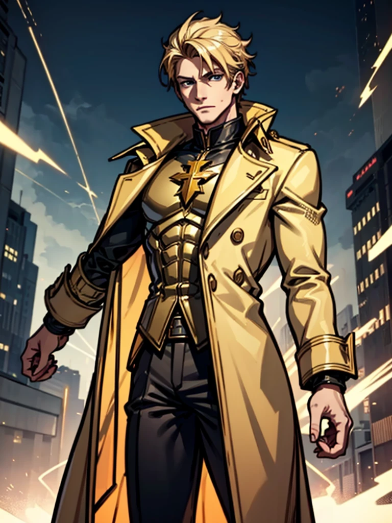 A man,blond,lightning,Standing,Cool,Gold coat,domineering,HD