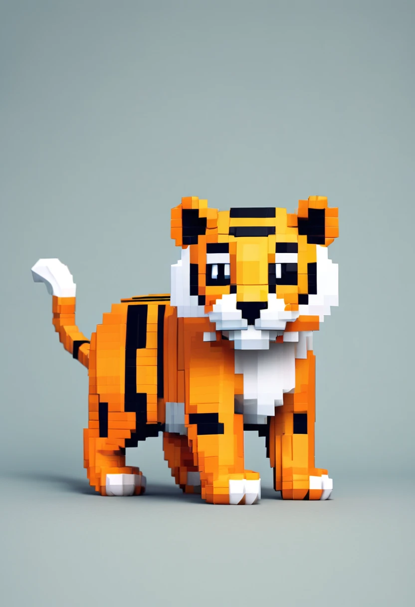 A cute, orange, pixel tiger