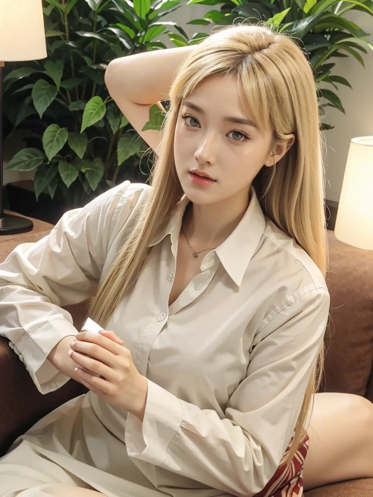 Master piece detail、 32k ultra-detailed, Gorgeous adult woman wearing white shirt, long blonde hair and bang,huge bearsts,show bearsts, soft light, high quality, 4k resolution