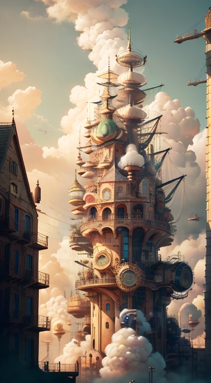 （（（Highest quality））），（（（Very detailed））），（（masterpiece））），Consciousness upward，A steampunk town lined with copper-colored buildings, Green Building，Steam Cars and airships weave through the streets，Steam robots and steamships carried smoke into the sky。Complete photos of the most beautiful works of art in the world，Includes a steampunk city with an airship，Steam Cars，Smoggy Sky，Intricate details，High resolution，Social Media Trends，The value of Instagram，Futuristic，industry，mechanical，Retro，Retroフューチャー，Cyberpunk characters，Art Station Trends，CGsocietyTrend，science，adventure，mysterious，Excited，Deviantart Trends，Steam Castle