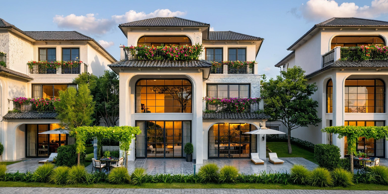 Masterpiece, high quality, best quality, authentic, super detail, outdoors, onestoreyvillaXL, aiaigroup, house style modern on the street ,stairs, white wall, grass, trees, sky, cloud, (daylight:1.1), (colorful flower:2)