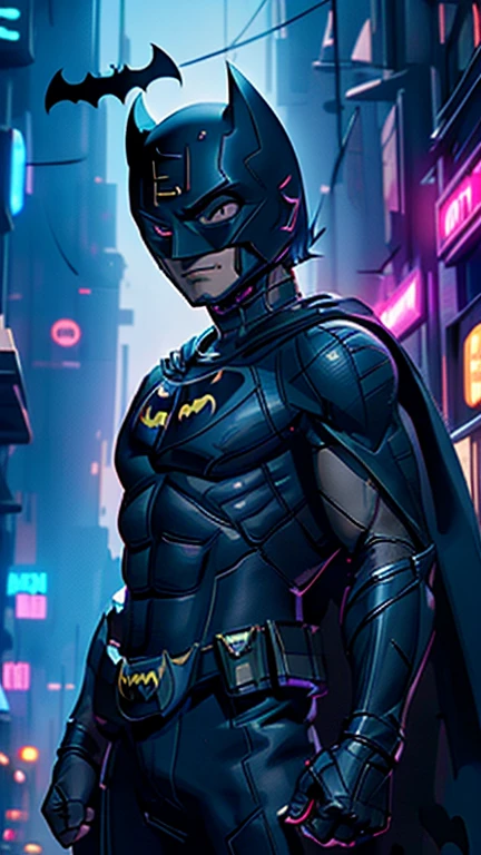 best quality,masterpiece,1boy,solo,(((13years old))),japanese boy,an extremely cute and handsome boy,highly detailed beautiful face and eyes,petit,cute face,lovely face,baby face,shy smile,show teeth, Black hair,Short hair,flat chest,skinny,slender,(((wearing a Batman costume, Black superhero helmet, Black superhero mask, Black cape))),(((standing in Dark Midnight Neon Glow light Cyberpunk metropolis city))),he is looking at the viewer,