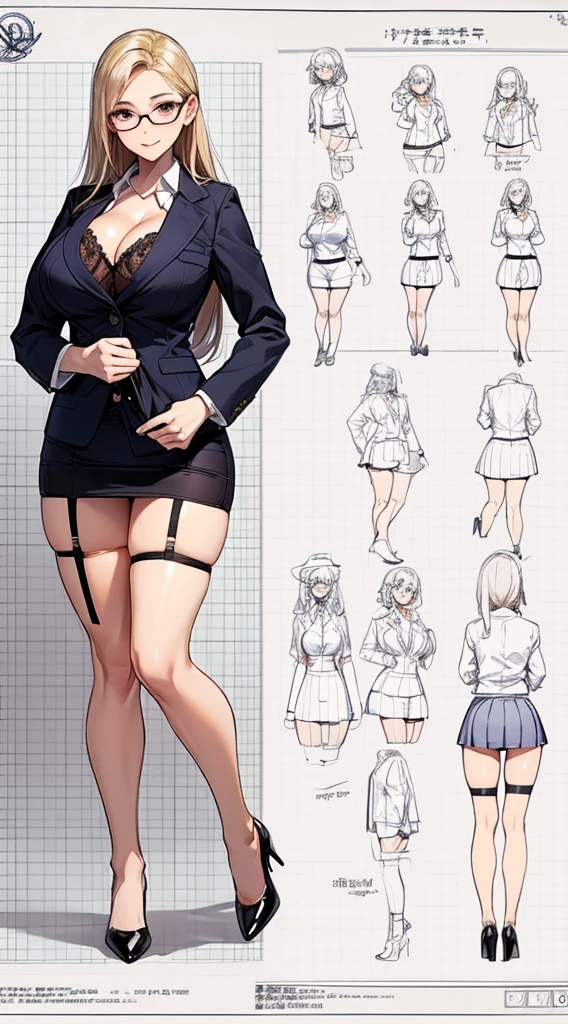 girl, alone, whole body, From head to toe, Are standing, (Huge Saggy Tits:1.3),

Character design sheet, Character Reference Sheet, 設計図のSchematic, Drafting, Blueprint, Schematic,
((Character design sheet:1.7, Character Reference Sheet:1.7,)),

anime/cartoon character wearing a girls , 1girl, alone, ,Mature Woman,Cleavage,Long sleeve,Collared shirt,White shirt,,(Tight Skirt),((garter belt)),(High heels),Skirt Suit,mini skirt,office lady,Long Hair, bow, ,  (Very short skirt:1.4), (lingerie:1.5),secretary,Thin glasses, (In underwear:1.8),nsfw,Full nudity、
