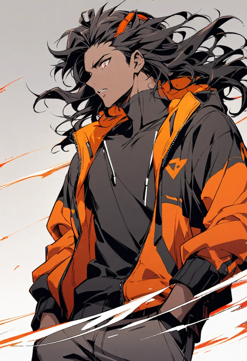 1man, black man, wave hair, tech hear, jacket,