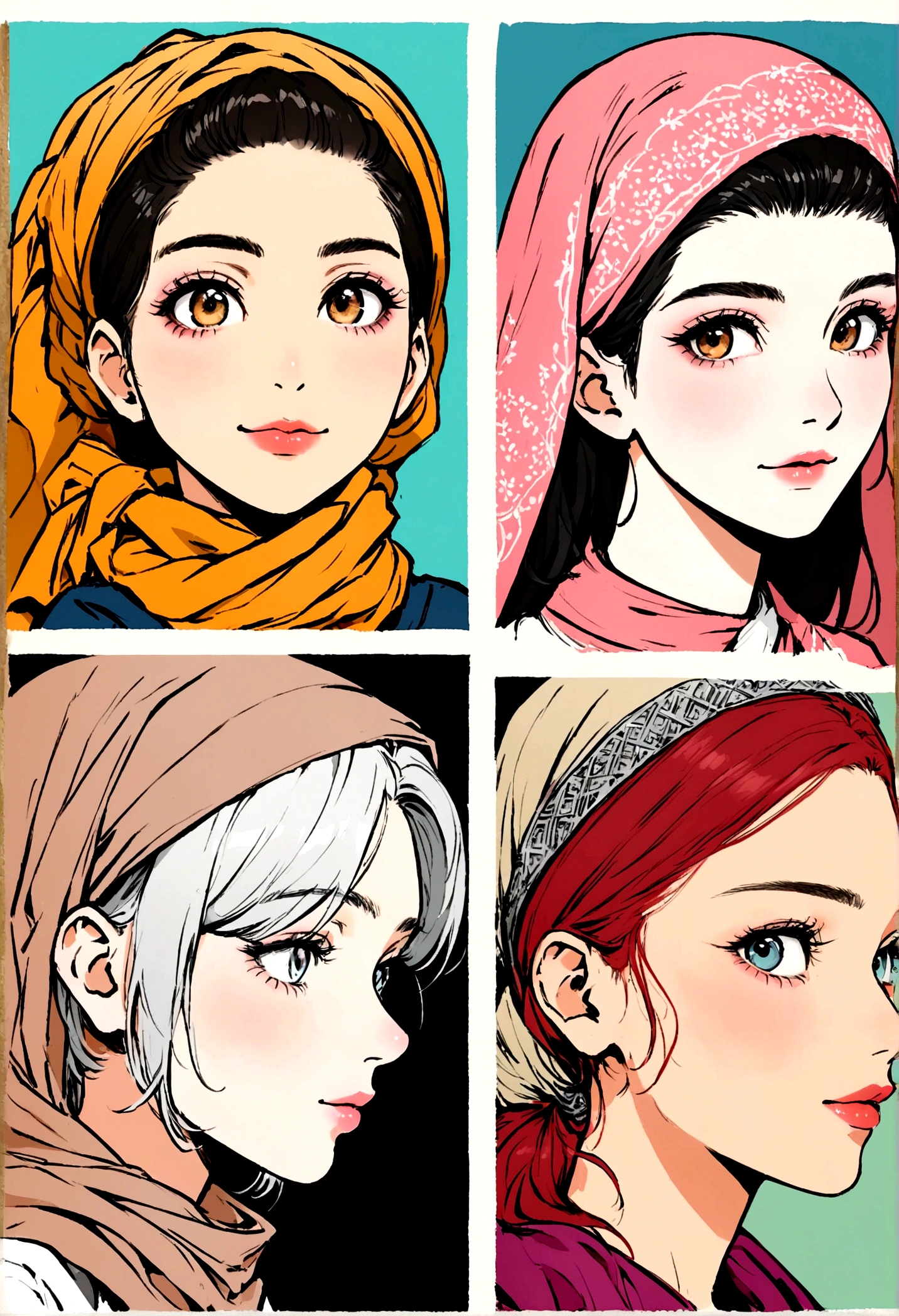 there is a woman wearing a pink scarf and a white shirt, anisa fitri sihombing, hijab, malaysian, h. kyoht luterman, full protrait, profile portrait, semi realism, professional profile picture, protrait, headshot profile picture, inspired by Ni Yuanlu, hannah yata, photo portrait, illustrator, inspired by Ingrida Kadaka