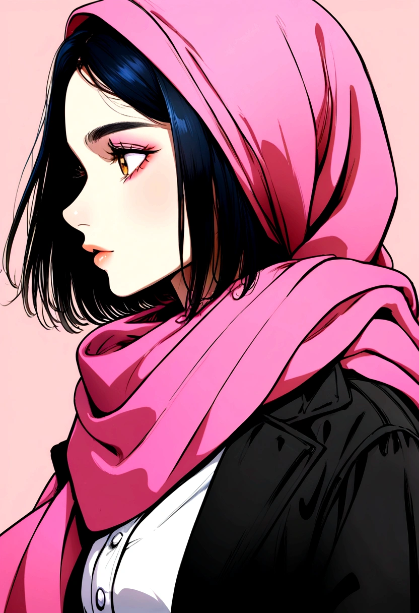 there is a woman wearing a pink scarf and a white shirt, anisa fitri sihombing, hijab, malaysian, h. kyoht luterman, full protrait, profile portrait, semi realism, professional profile picture, protrait, headshot profile picture, inspired by Ni Yuanlu, hannah yata, photo portrait, illustrator, inspired by Ingrida Kadaka