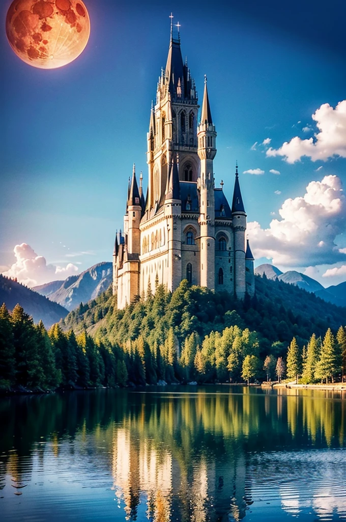 masterpiece, best quality, high quality, Extremely detailed CG Unity 8K wallpaper, landscapes, perfect reflection, stunning water surfaces. outdoor, Sky, cloud, dusk, no humans, castle, Gothic, Mountain, landscape, water, trees, blood moon, waterfall, cliff, nature, lake, river, cloudy Sky, Detail enhancement, Detail enhancement, no defects. Award-winning photography, Bokeh, depth of field, high dynamic range, bloom, Color difference, photorealism, Very detailed, complex, high detail, dramatic, Castlevania,
