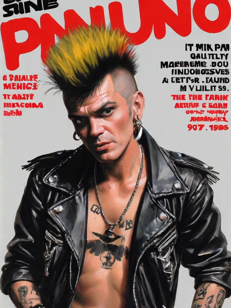 1man,(masterpiece, top quality, best quality, official art, punk, unique, most handsome, man part of the punk movement a loud, fast-moving, and aggressive form of rock music, popular in the late 1970s and early 1980s.
