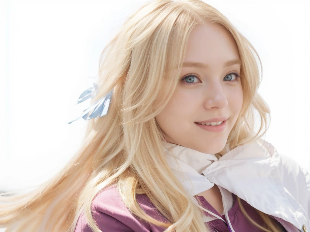 girl sonriendo muy feliz, smiling eyes, blonde hair with blue eyes and a cottagecore jacket, girl, girl anime en la vida real, cosplay anime, sakimichan frank franzzeta, alice from alice in wonderland, girl anime rubia con pelo largo, beautiful animated portrait, blonde hair princess, pale and light skin!!, high quality portrait, awesome anime face portrait