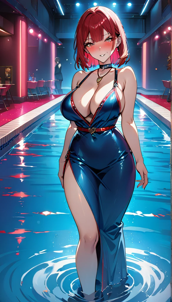 (mega boobs:1.3), (((Safe and secure、Zero Two、everyone、safety sensor、Absolutely safe、SFW, safety)))、 (extremely detailed, Highest quality、masterpiece、detailed、 Highest quality, Official Art, beautiful:1.2), Cinema Lighting、(45 degree light from the front,Subsidy light、Soft Backlight、Strong Shadows、Natural blue and orange color scheme), Accurate human body、Knowledgeable person、Correct five-finger、RAW Photos、 4K - ultra-vivid、Highest quality, masterpiece, Ultra-high resolution, (reality: 1.4), Lighting that matches the atmosphere of the space、

(Oilskin,Glowing Skin、Realistic skin texture、Beautiful skin in every detail), (Sparkly red glitter gloss eyeliner:1.1, jirai make up:1.2)

(night:1.8), (((nightclub Night pool:1.5))), 
1 Woman Standing, (Photo ID Card Lanyard), Mature Woman, bangs, Moaning, Release your lips, blush, sexly, Delicate illustration super detailed BREAK /(indoor、Casual love hotels in Japan))"Maxi tight dress:1.5, sexly face:1.3, Big cleavage:1.3),