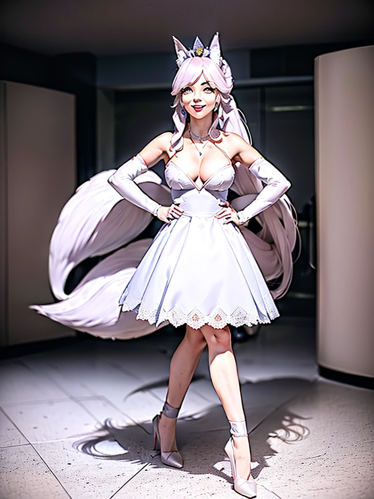 great quality ++ Extremely detailed high resolutionolution, very aesthetic, expressive eyes, (((Perfect face))), (((face symmetrical))), ((good anatomy)), (((perfect hands))), (((8k))), UHD, hd wallpaper, (((detailed high cal, (((((1girl)))))), only, Masterpiece, The best quality, high resolution, Highly detailed, (illustration), Beautiful detailed eyes, ((((full body))), (((solo))), (((((koyan-la1))))), (((cosplay of Weiss Schnee))), (((smiling))), (((fusion))), (((agglutination))), (((Combination))), (((((Whitehair))))), (((blue eyes))), (((ponytail))), (((white dress))), (((jewelry))), (((necklace))), (((earrings))), only, jaeces, earrings, long hair, parody, (((scar))), (((scar ocular))), (((hair ornament))), (((office background))), (((hand on hip))), (((strolling))), Side ponytail, scar en la cara, Upper part of the body, (((fox tail))), (((fox ears))), (((tiara))), (((jewelry))), (((earrings))), (((neckline trimming))),