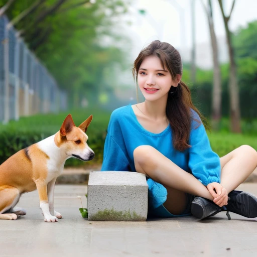 Girl and stray dog