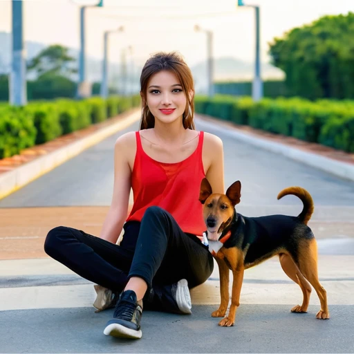 Girl and stray dog