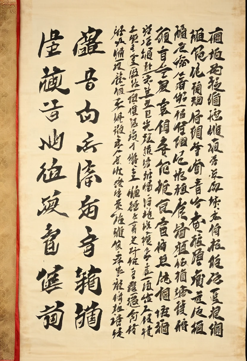 An ancient scroll being unfurled, revealing beautiful Chinese calligraphy