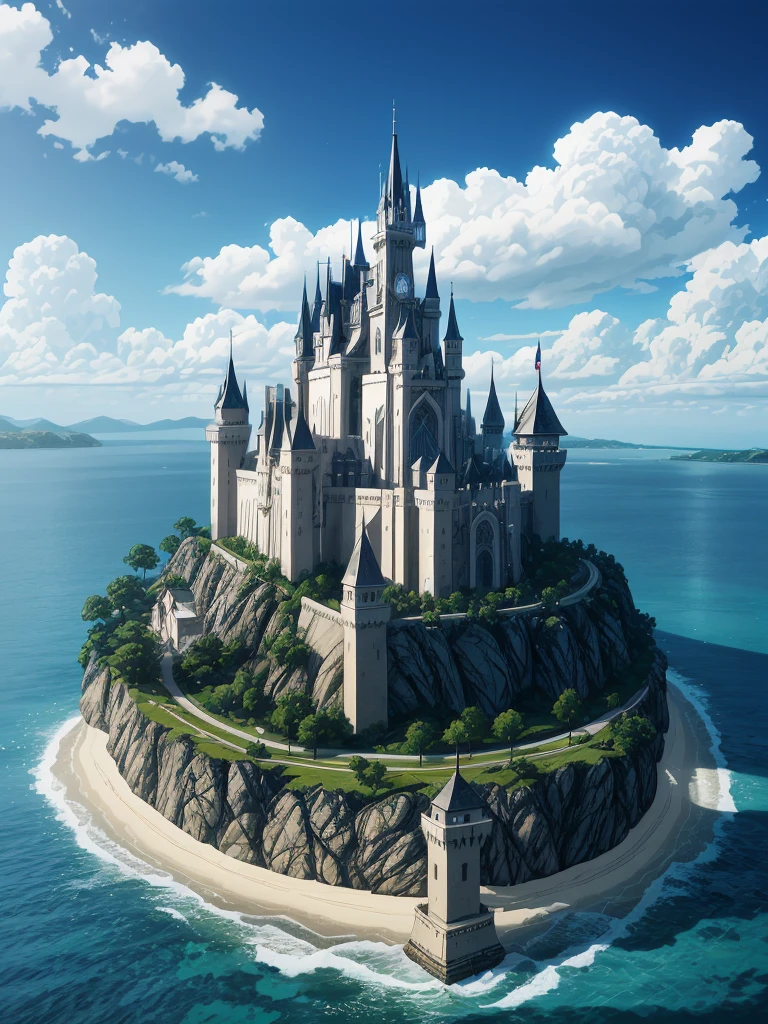 （（（masterpiece、Highest image quality、highest quality、highly detailed unity 8ｋwallpaper）））、（A castle on a lonely island）、tower