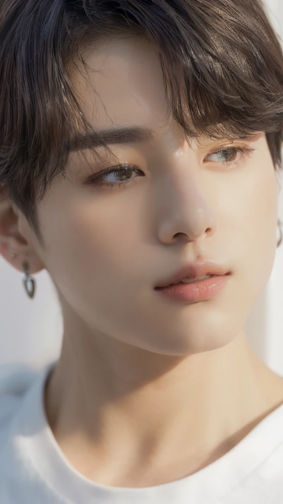 Jungkook, BTS group, kpop idol portrait, realism artistic style, beautiful androgynous prince, bts, delicate androgynous prince, inspired by jungkook jeon young pale angel