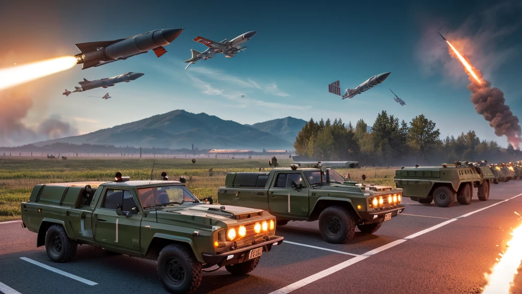 many bunch of missiles, many rocket, very big, tumblr, digital art, russia, avatar image, mobile wallpaper, very accurate photo, radoslav svrzikapa, automated defence platform, very accurate coherent image, hq 4k phone wallpaper, operation highjump, olga buzova, cover shot, military parade, roman shipunov, views from left. very big explosion