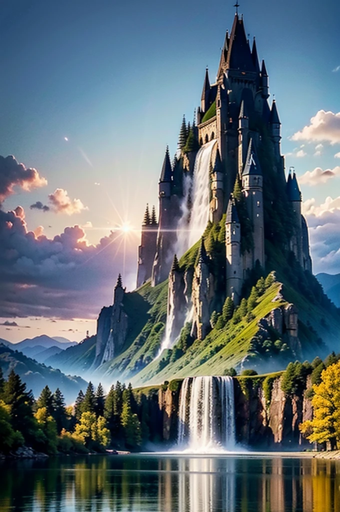 masterpiece, best quality, high quality, Extremely detailed CG Unity 8K wallpaper, landscapes, perfect reflection, stunning water surfaces. outdoor, Sky, cloud, dusk, no humans, castle, Gothic, Mountain, landscape, water, trees, blood moon, waterfall, cliff, nature, lake, river, cloudy Sky, Detail enhancement, Detail enhancement, no defects. Award-winning photography, Bokeh, depth of field, high dynamic range, bloom, Color difference, photorealism, Very detailed, complex, high detail, dramatic, Castlevania,
