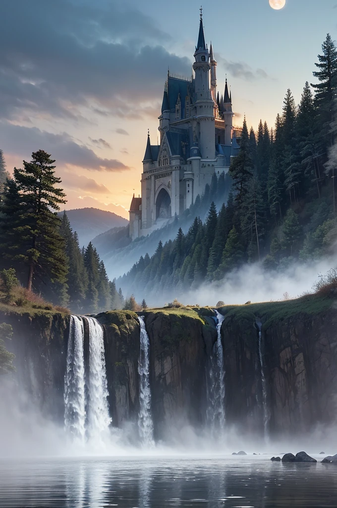 masterpiece, best quality, high quality, Extremely detailed CG Unity 8K wallpaper, landscapes, perfect reflection, stunning water surfaces. outdoor, Sky, cloud, dusk, no humans, castle, Gothic, Mountain, landscape, water, trees, blood moon, waterfall, cliff, nature, lake, river, cloudy Sky, Detail enhancement, Detail enhancement, no defects. Award-winning photography, Bokeh, depth of field, high dynamic range, bloom, Color difference, photorealism, Very detailed, complex, high detail, dramatic, Castlevania,
