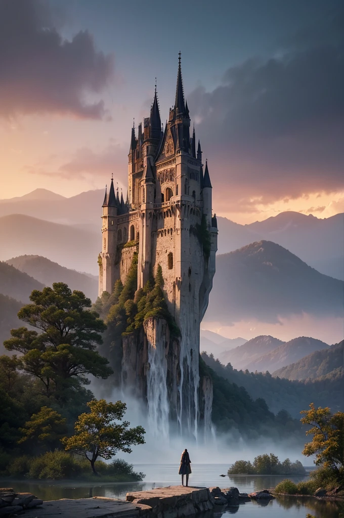 masterpiece, best quality, high quality, Extremely detailed CG Unity 8K wallpaper, landscapes, perfect reflection, stunning water surfaces. outdoor, Sky, cloud, dusk, no humans, castle, Gothic, Mountain, landscape, water, trees, blood moon, waterfall, cliff, nature, lake, river, cloudy Sky, Detail enhancement, Detail enhancement, no defects. Award-winning photography, Bokeh, depth of field, high dynamic range, bloom, Color difference, photorealism, Very detailed, complex, high detail, dramatic, Castlevania,
