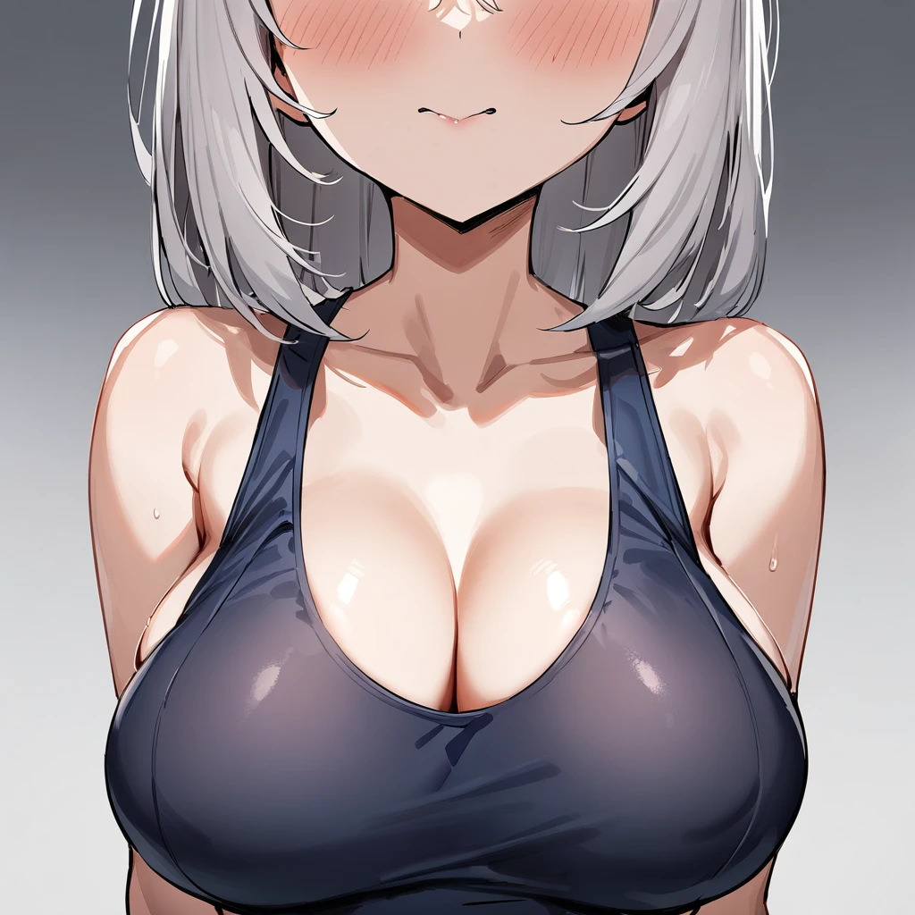 2girls,Gray Hair,light hair,School Swimsuit,Big titsnipple_cutout,Swimsuit covered breasts,Bust,masterpiece, best quality, very aesthetic, absurdres,upper body,straight-on,nsfw