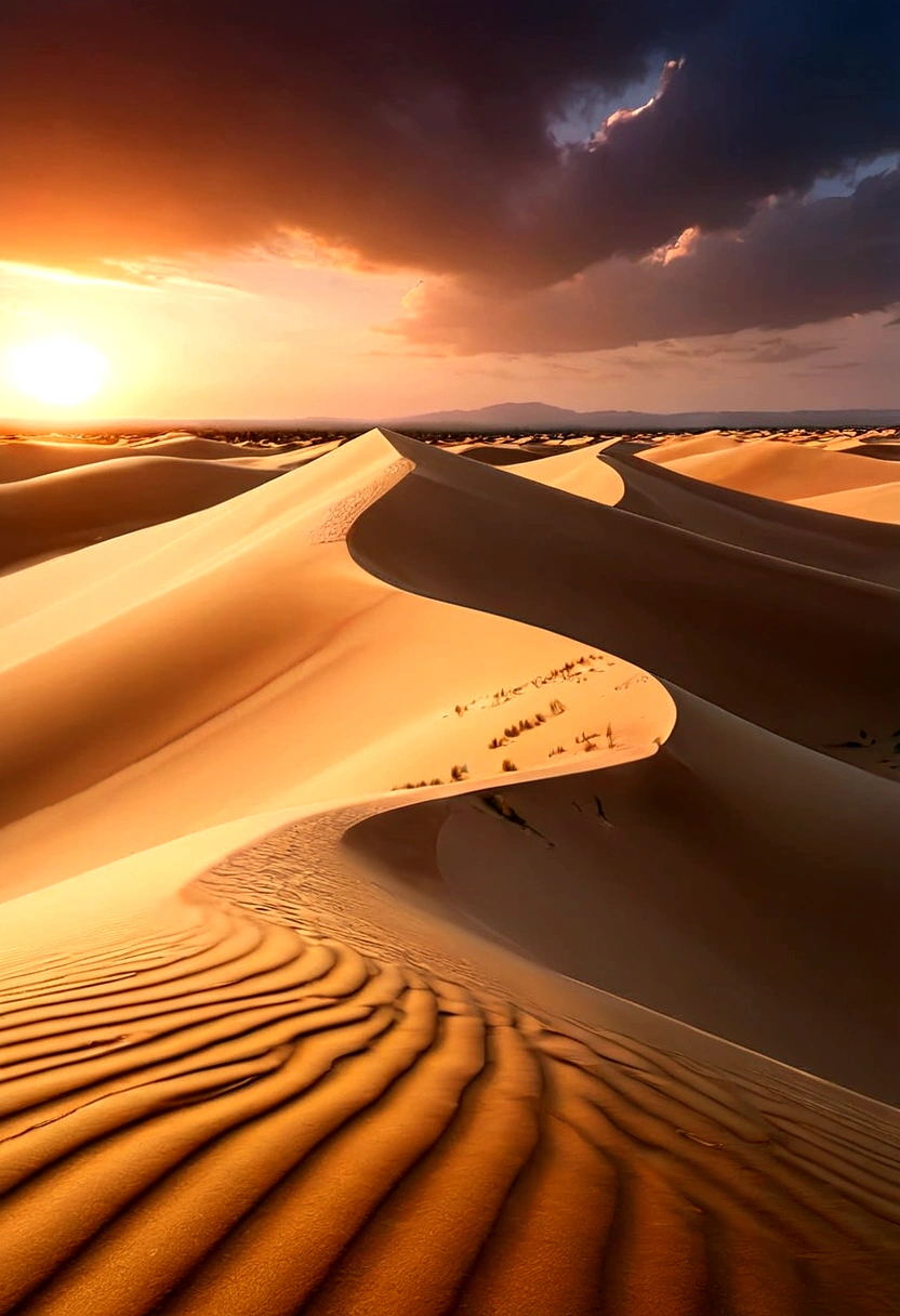 Sunset over sand dunes