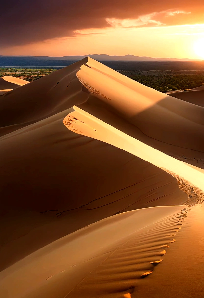 Sunset over sand dunes