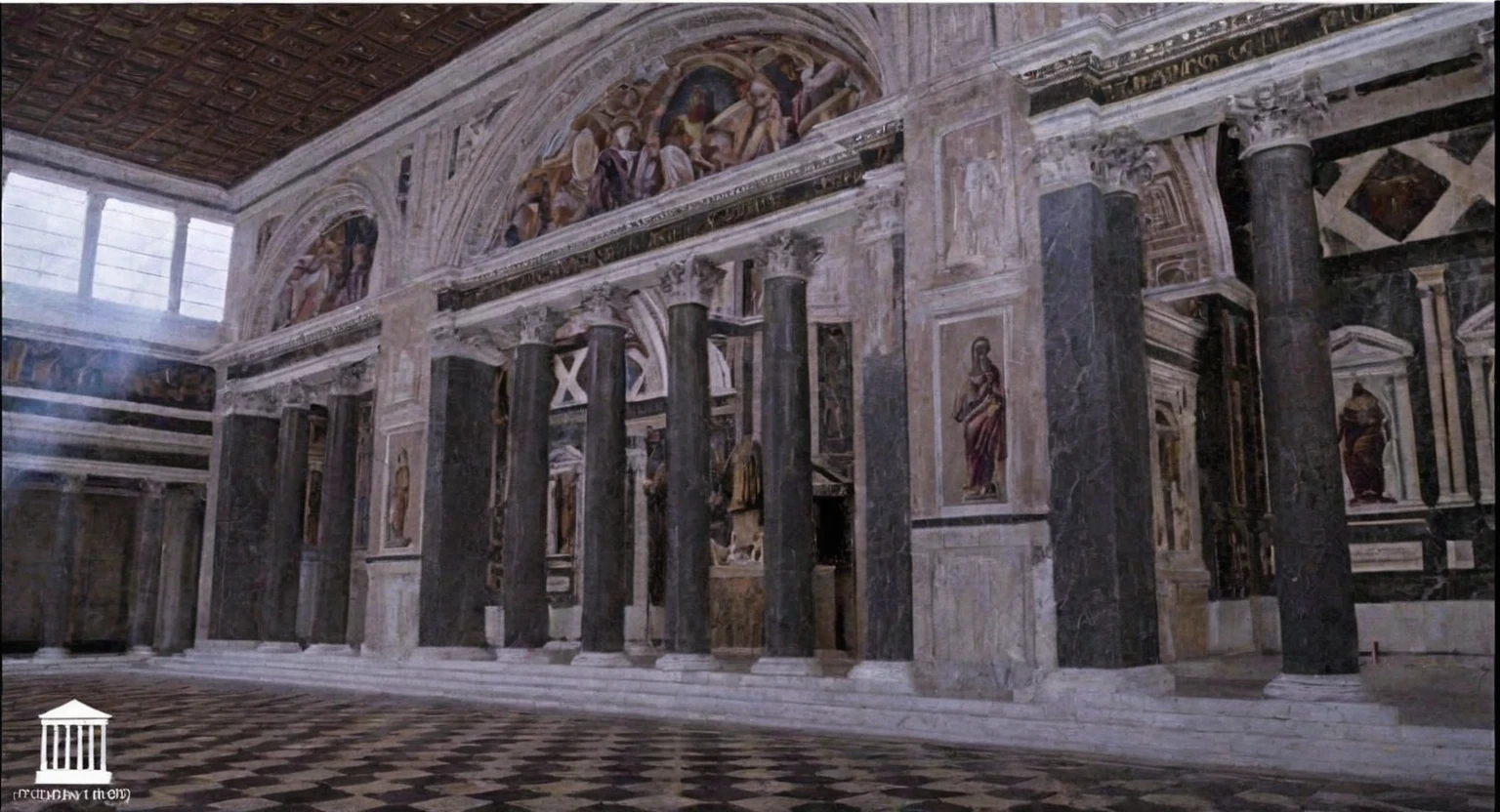 arafed view of a church with a large altar and a statue, pantheon, rome, with great domes and arches, the secrets inside the vatican, interior, secrets inside the vatican, interior of a marble dome, roman architecture, interior view, bernini, italian renaissance architecture, inside view, rotunda, vatican, old roman style, surrealistic roman architecture