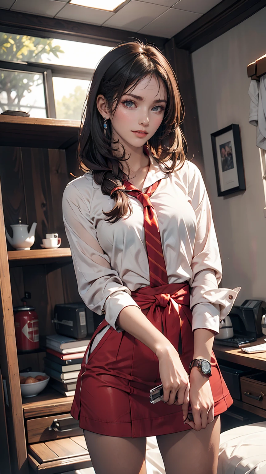 Girl's sloppy appearance, dark hair in a ponytail, mixed race, fire, Black T-shirt, inflammation, elegant, Digital Painting, Concept Art, Sharp focus, figure