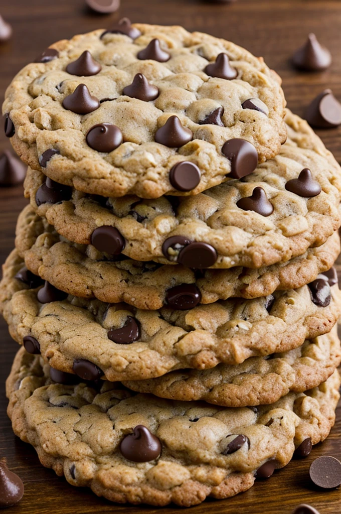 Oatmeal cookie with chocolate filling and chocolate chips