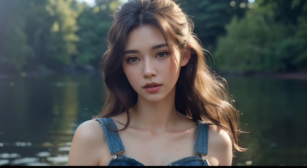 a photo by pho3b3cat3s, beautiful woman, ((24 years old)), street, body, denim overalls, 1980s, Retro, long wavy dark hair ponytail, (Masterpiece), (Extremely detailed CG unity 8k wallpaper), intricate, ((photorealistic)),
