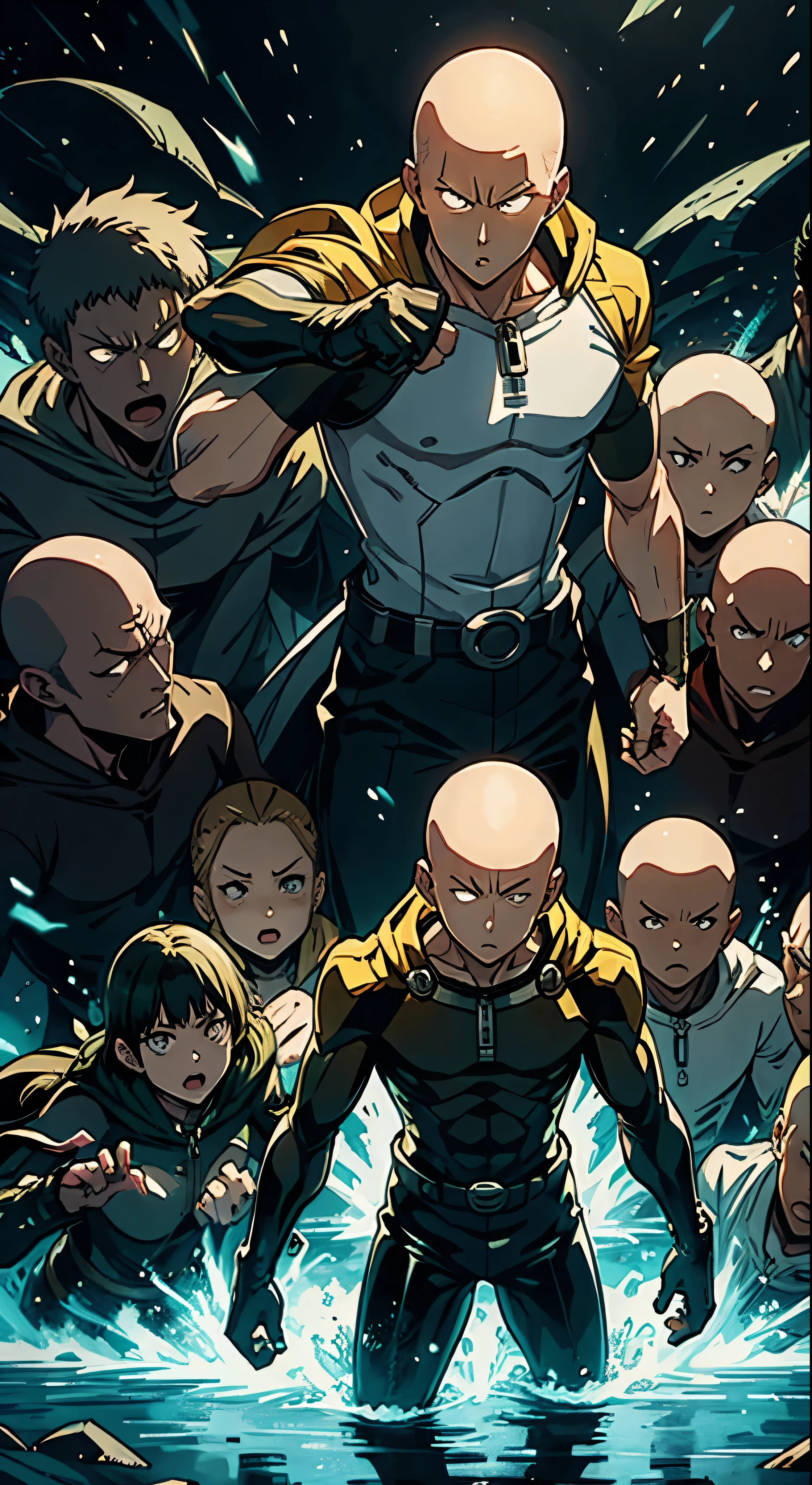 One Punch Man, fighting, lots of characters
