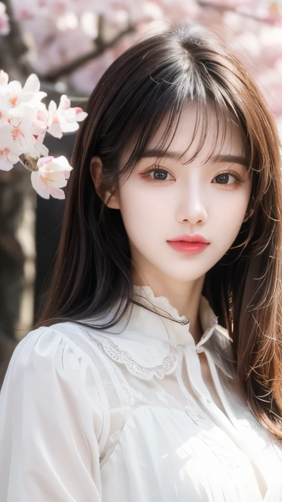 good quality, 4K,8K,Practical, Reality, Extremely detailed, Extremely delicate and beautiful, RAW photos, Japanese and Korean beauties，Korean beauty，Wear JK, (Beautiful and delicate eyes,Beautiful and delicate lips,Extremely detailed eyes and face,Long eyelashes), Beautiful hair, Happy expression, Surrounded by cherry blossom trees, It has a cute anime style, In the picturesque garden filled with sunshine. Best quality artwork, With ultra-detailed features and realistic, Practical touch. Bright colors，The lighting creates a warm atmosphere, Dreamy atmosphere.full-body shot，Standing