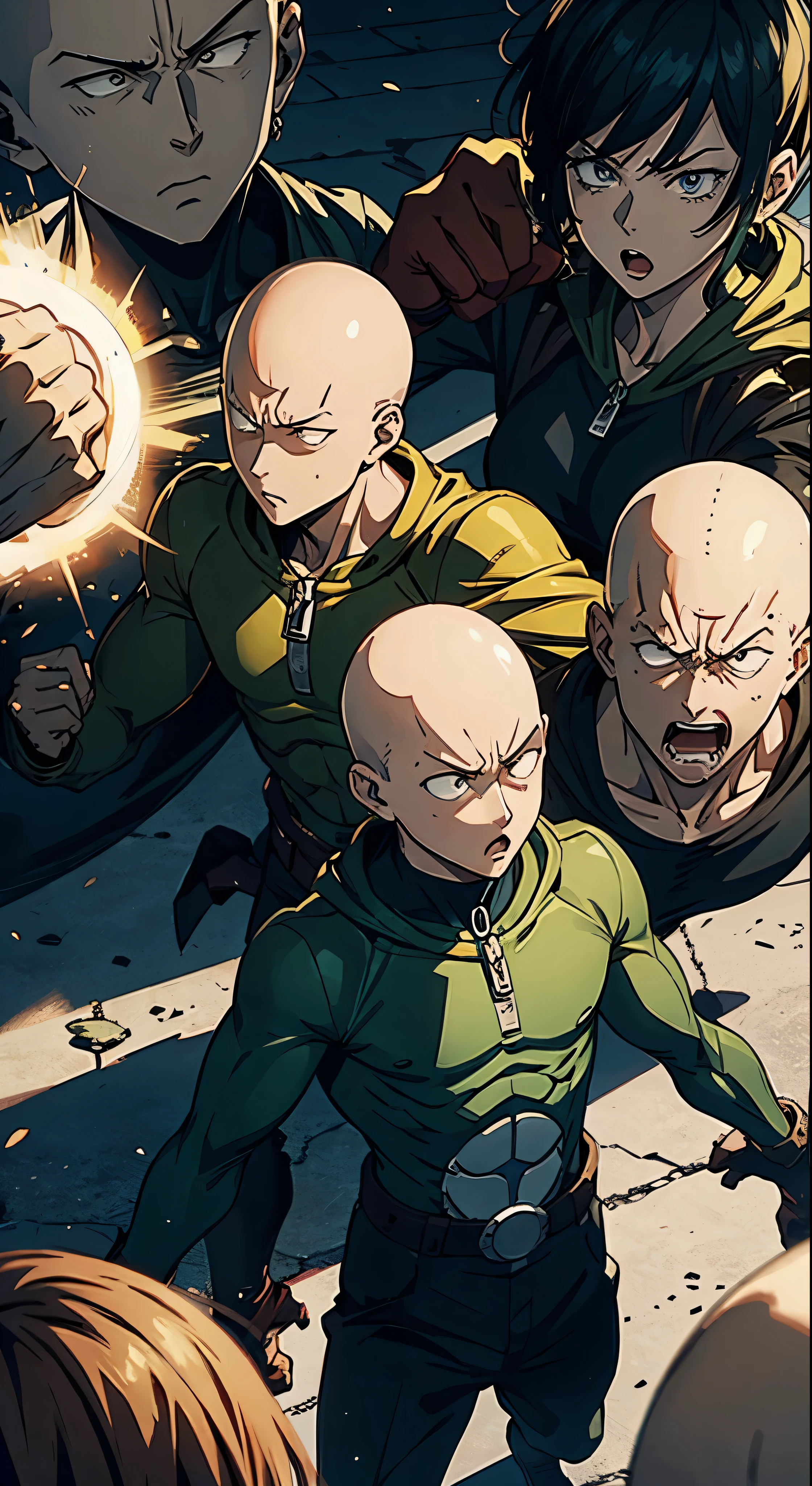 One Punch Man, fighting, lots of characters
