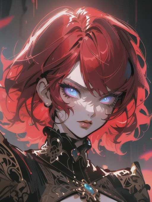 Red hair color,(masterpiece, best quality),(1 lady),(solo),(artstation),(dynamic),(charming),(magical),(unreal engine),(fantastically beautiful),(illustration),(dramatic lighting),(rave background),(neon glow),(maximalist),(extremely detailed eyes and face),(long eyelashes),(intricate details),(vibrant colors),(cinematic lighting),(fantasy portrait)