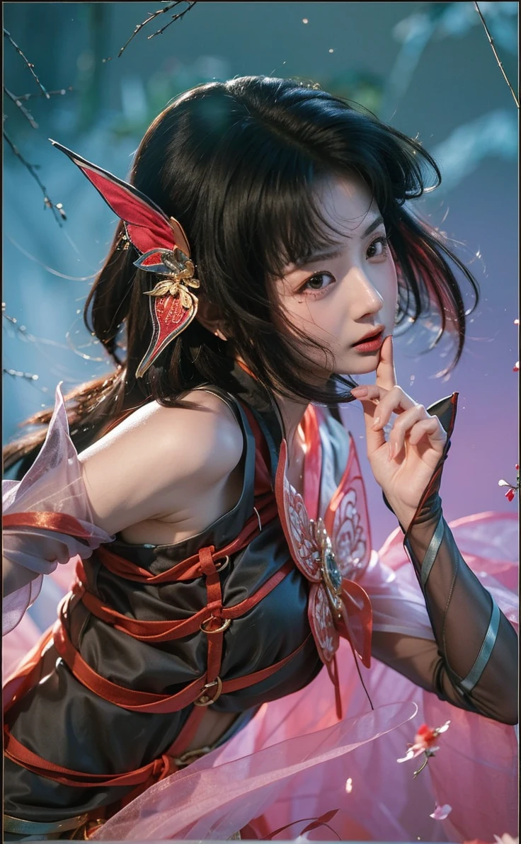 a close up of a woman wearing a red hood like a ruby ​​wearing a patch over one eye, shadowbringers cinematic, 8k detail fantasy, a beautiful fantasy empress, game cg, xianxia fantasy, xianxia hero,fantasy artwork, cinematic goddess close shot, ruan jia and artgerm, wow 8k detail fantasy, hyperdetailed fantasy character 