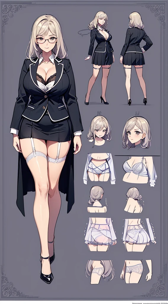girl, alone, whole body, From head to toe, Are standing, (Huge Saggy Tits:1.3),
Character design sheet, Character Reference Sheet, 設計図のSchematic, Drafting, Blueprint, Schematic,
((Character design sheet:1.7, Character Reference Sheet:1.7,)),
anime/cartoon character wearing a girls , 1girl, alone, ,Mature Woman,Cleavage,Long sleeve,Collared shirt,White shirt,,(Tight Skirt),((garter belt)),(High heels),Skirt Suit,mini skirt,office lady,Long Hair, bow, , (Very short skirt:1.4), (lingerie:1.5),secretary,Thin glasses, (In underwear:1.8),nsfw,Full nudity、