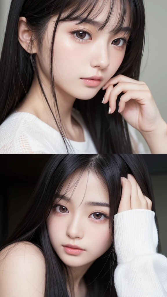 (High resolution:1.3), Japanese, (One Girl), Beautiful Face, (Black-haired、Long Hair:1.3), Beautiful Hairstyles, Realistic eyes, Beautifully detailed eyes, (White skin:1.2), Beautiful skins, Highly detailed cute girl,(20-year-old), Photos taken with a home camera