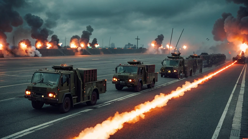 many bunch of missiles, many rocket, very big, tumblr, digital art, russia, avatar image, mobile wallpaper, very accurate photo, radoslav svrzikapa, automated defence platform, very accurate coherent image, hq 4k phone wallpaper, operation highjump, olga buzova, cover shot, military parade, roman shipunov, views from left, gloomy weather, tense, big explosion