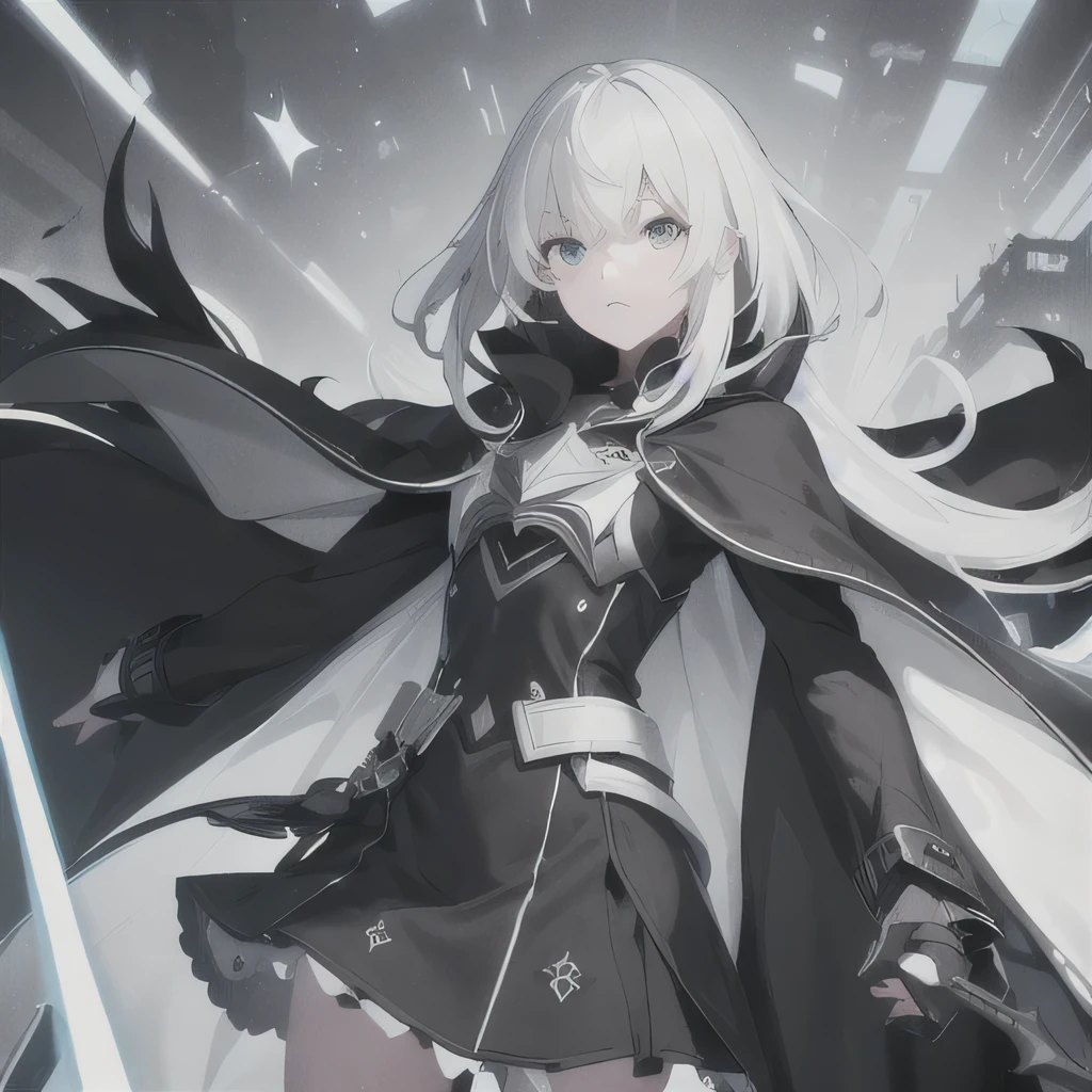 "(((grow))), high resolution, Super detailed, (subject: Dark mood), Shutter Effect, Characters, Black and white duotone, {White Hair(1.2),(Black Cape:1.1 Texture), Metallic texture(1.1 Texture)}, {growなシーン,Nice views,Wide-angle lens}"Second Dimension". --automatic