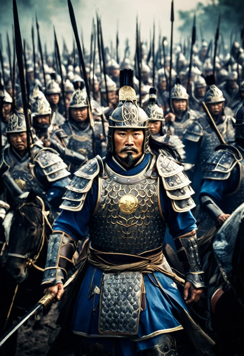 Cao Cao in his armor, leading his troops into battle.