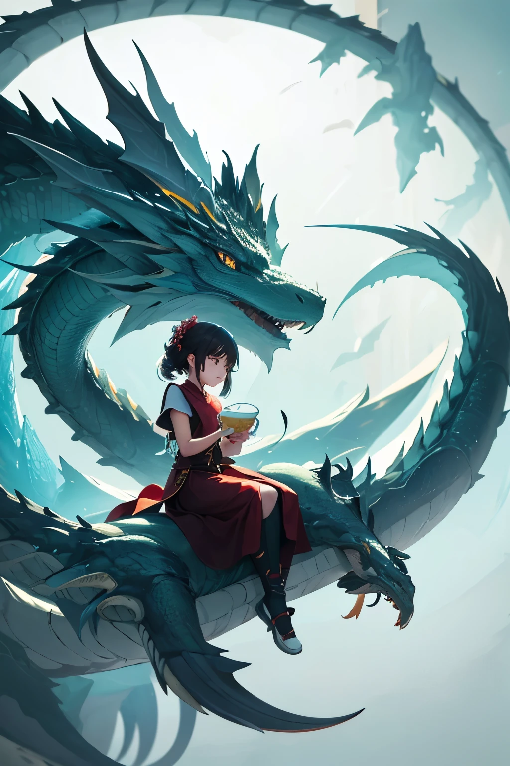 Chen Jia Leng,Ye Ruikun,Minimalism,Light Farbes,Feeling of breathing,Cute big dragon,Farbe,A sits on the dragon's back