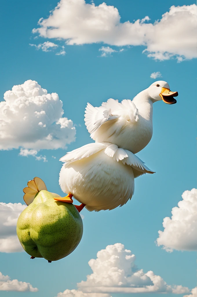 happy cloud, pear shaped, celebrating with a duck